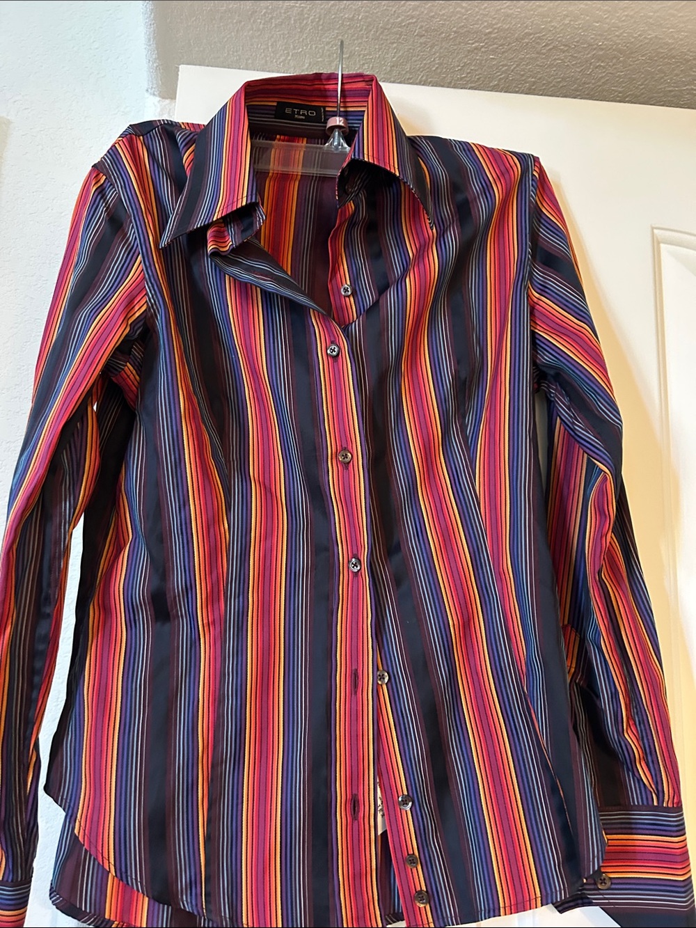 Etro Navy Multicolor Vertical Stripe Button-Down Shirt